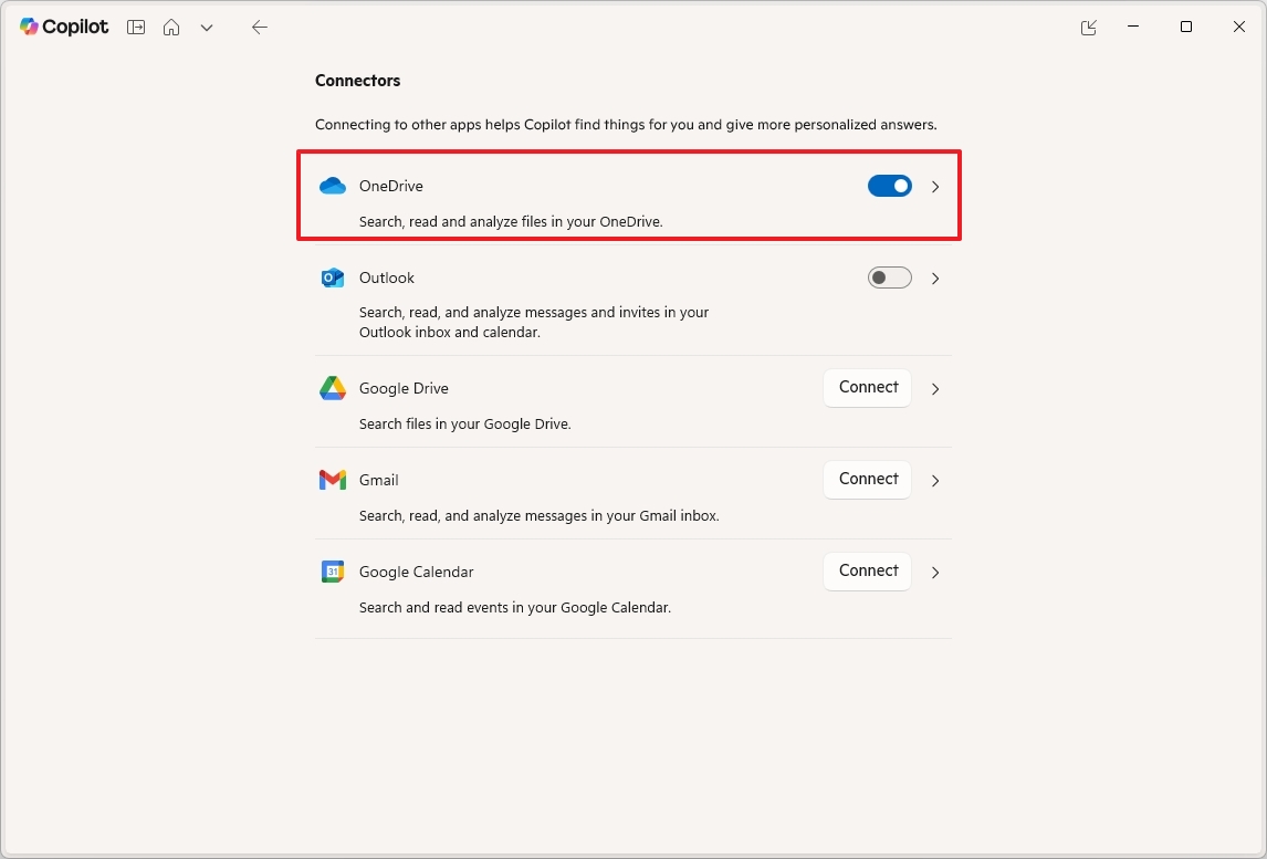 Copilot OneDrive connector