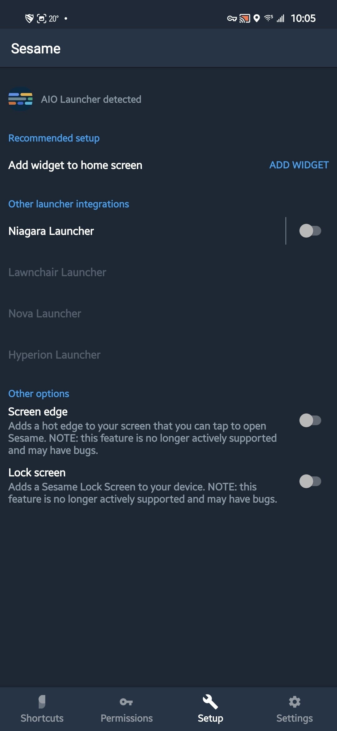 sesame shortcuts launcher integration