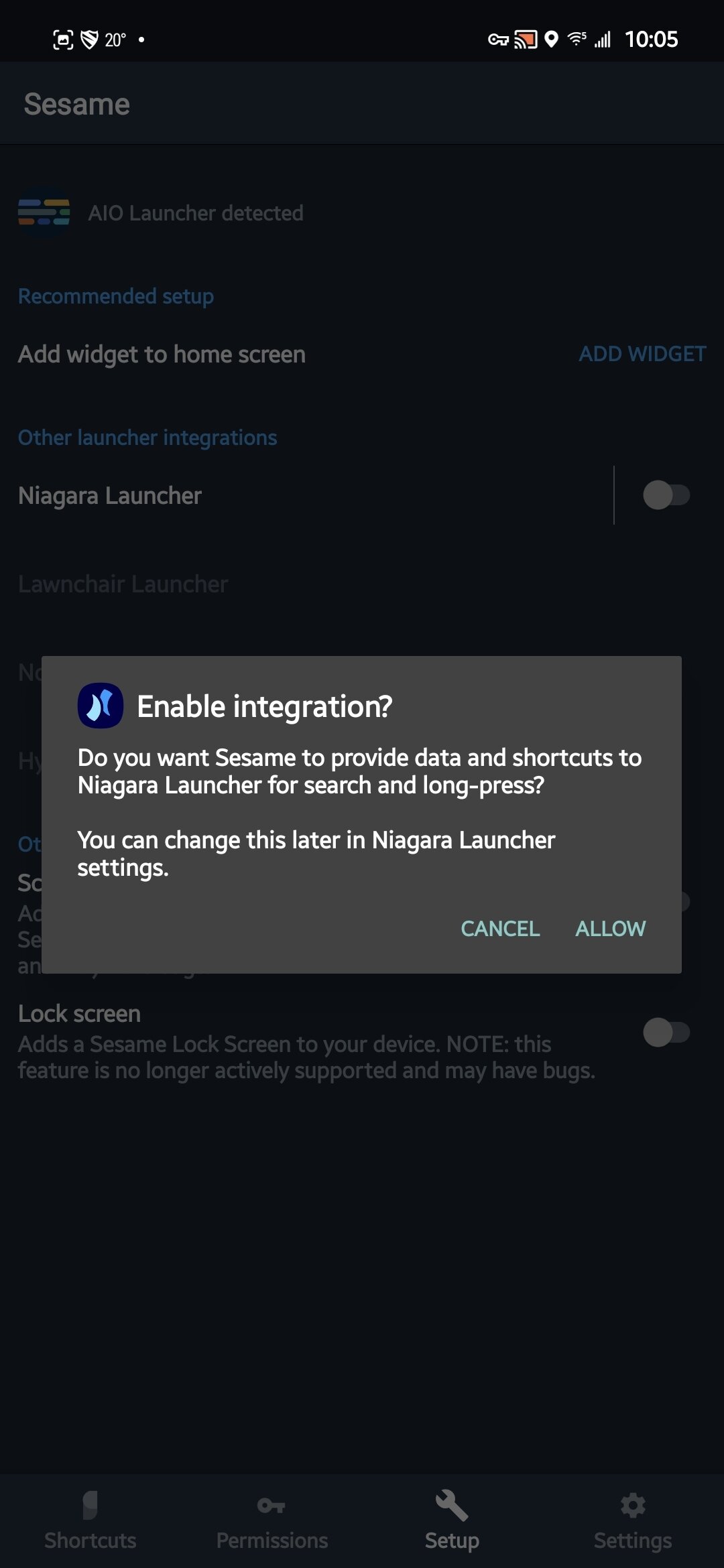 sesame shortcuts niagara launcher integration