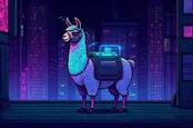 A 16-bit SNES RPG style illustration of a cyber-punk llama to illustrate an article about using the Meta LLama LLM to analyze text