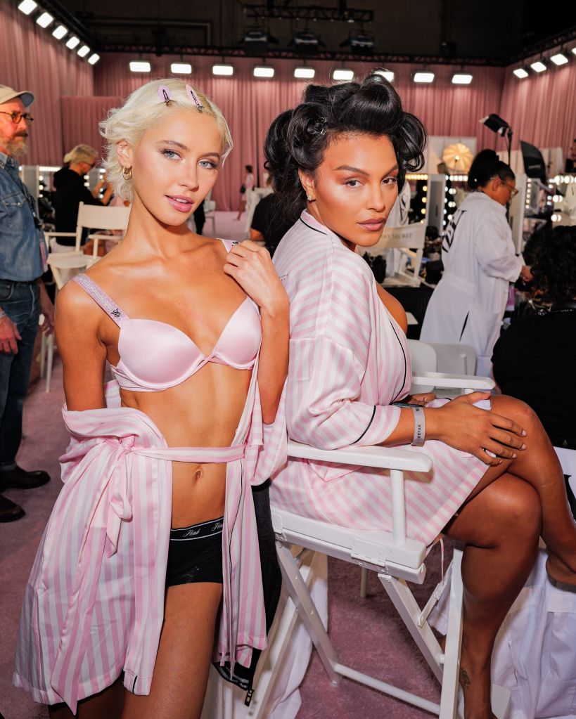Iris Law and Paloma Elsesser get glammed up backstage before the Victoria's Secret Fashion Show