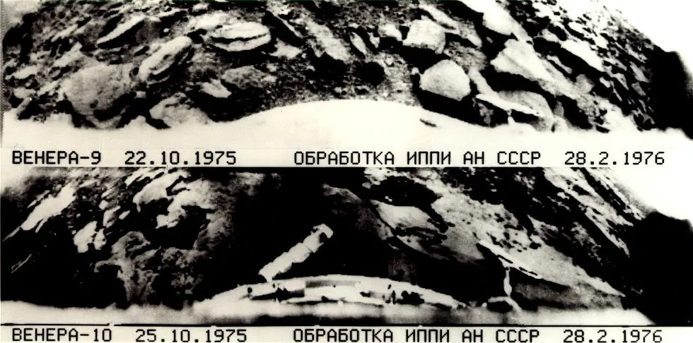 Surface photographs of Venus captured by the Venera 9 and 10 spacecraft.