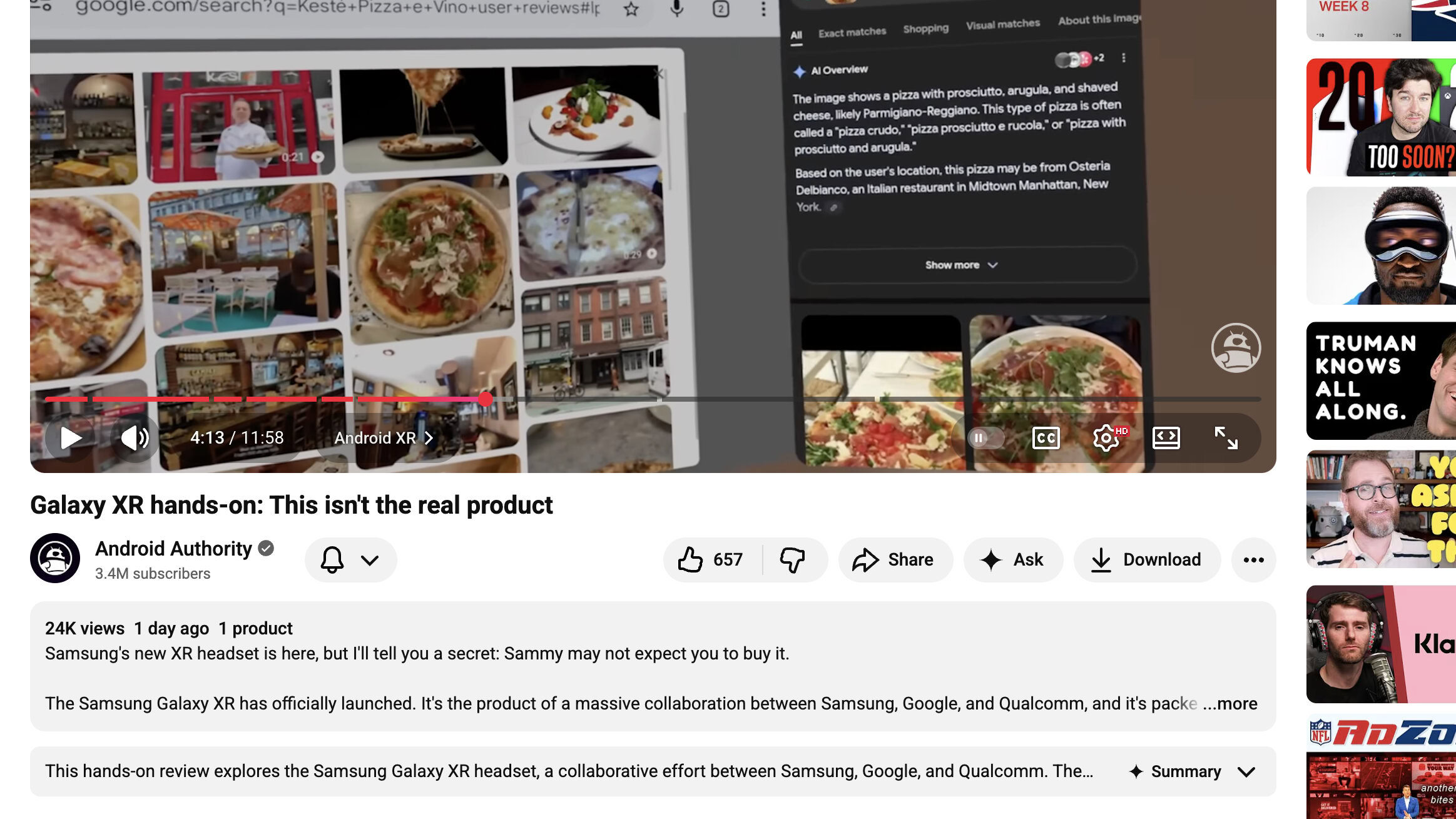 Screenshot A photo of the new YouTube playback UI as of October 2025.