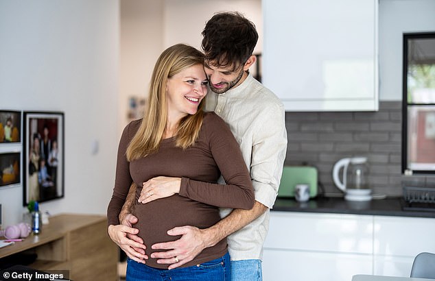 Shown above is a stock image of a pregnant woman with her partner