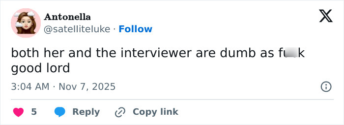 Screenshot of a tweet by Antonella reacting with strong language to Sydney Sweeney's comments on jeans scandal controversy.