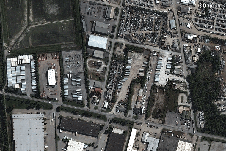 Satellite images before and after the crash show the debris path left by the crash of a UPS plane in Louisville, Ky.