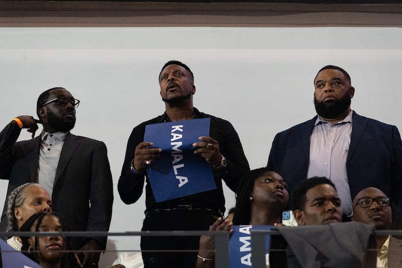 Actor Chris Tucker attends a campaign rally for Democratic presidential candidate, U.S. Vice President Kamala Harris at a campaign rally at the Georgia State Convocation Center on July 30, 2024 in Atlanta, Georgia.