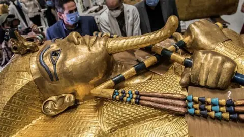 Getty Images A close up of the face of the Golden Sarcophagus of Tutankhamun.