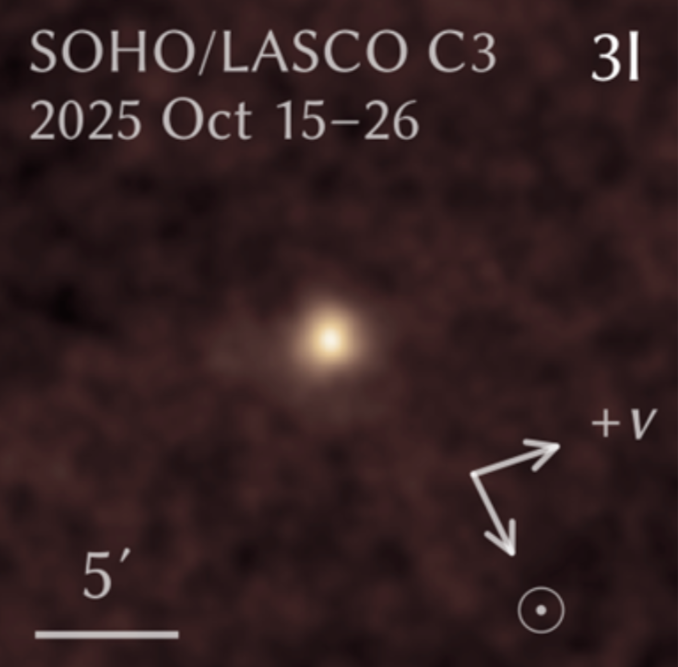 A reddish image with a white light in the middle with various labels and numbers on the image