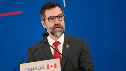 Getty Images Steven Guilbeault, Canada's Environment Minister speaks during of the final press conference G7 Minister's Meeting On Climate, Energy & Environment on April 30, 2024 in Turin, Italy.