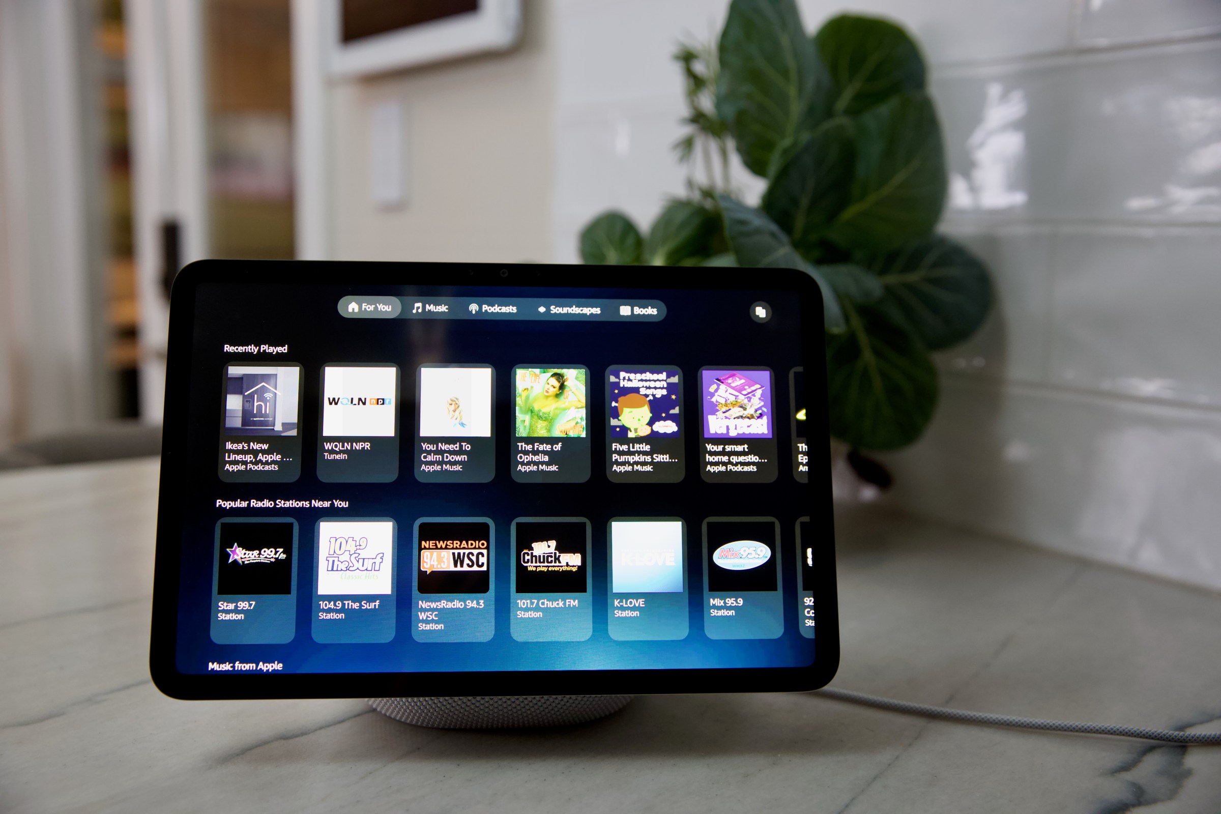 The Media Control Center offers easy access to music, podcasts, books, and sounds without using voice.