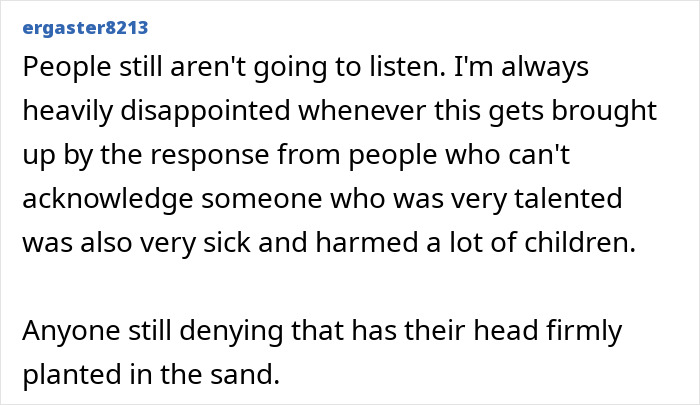 Screenshot of a social media comment discussing disturbing new allegations against Michael Jackson from his siblings.