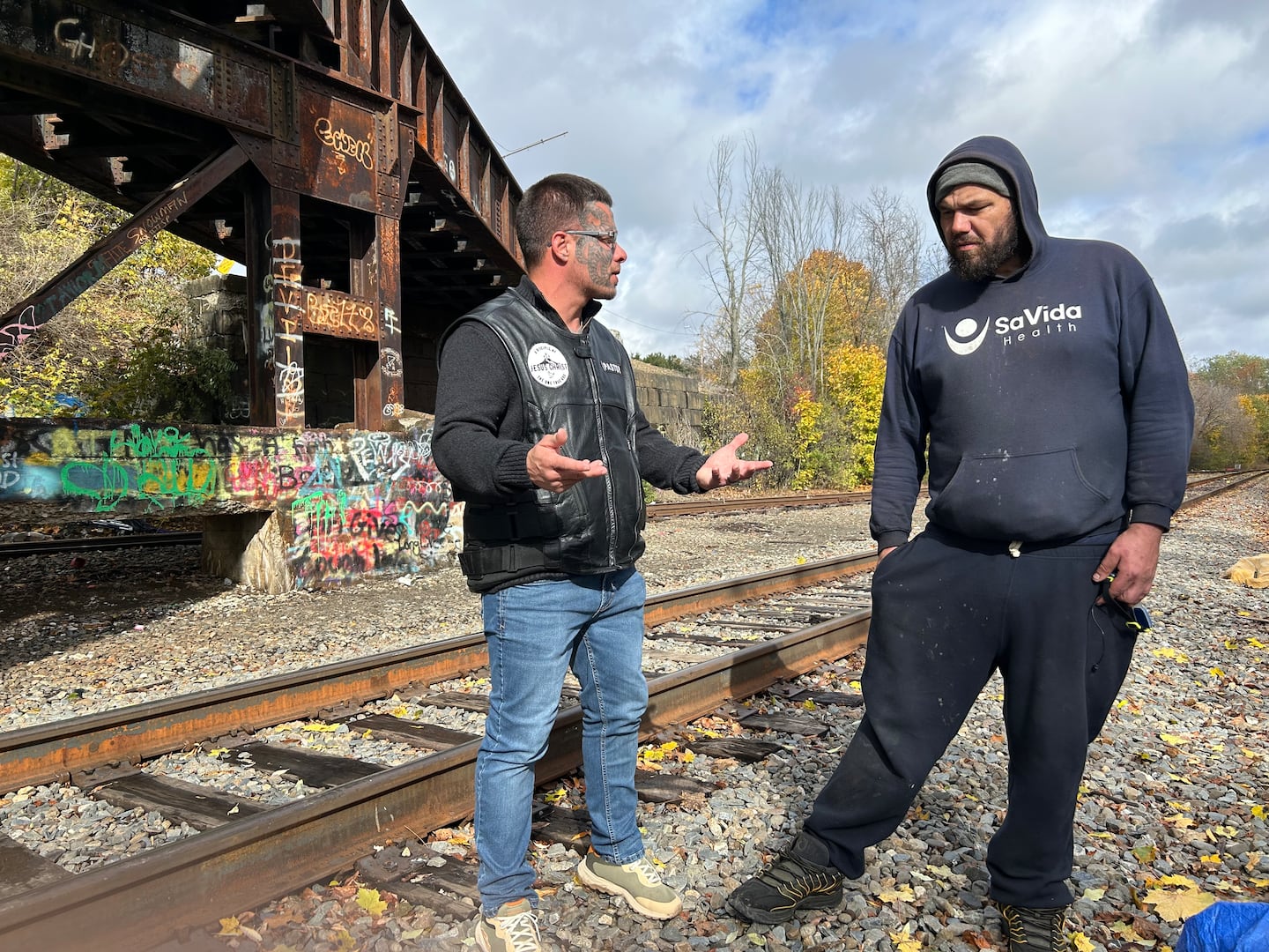 Steven Cronk discussed his HIV diagnosis with Pastor Brandon, a local spiritual leader among Bangor’s homeless population.