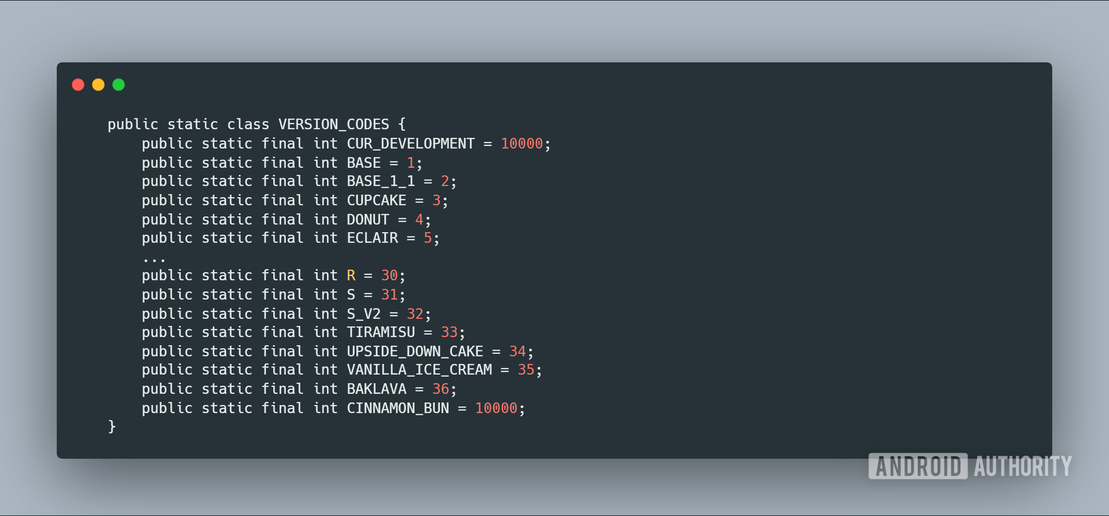 Android version codes from android.os.build