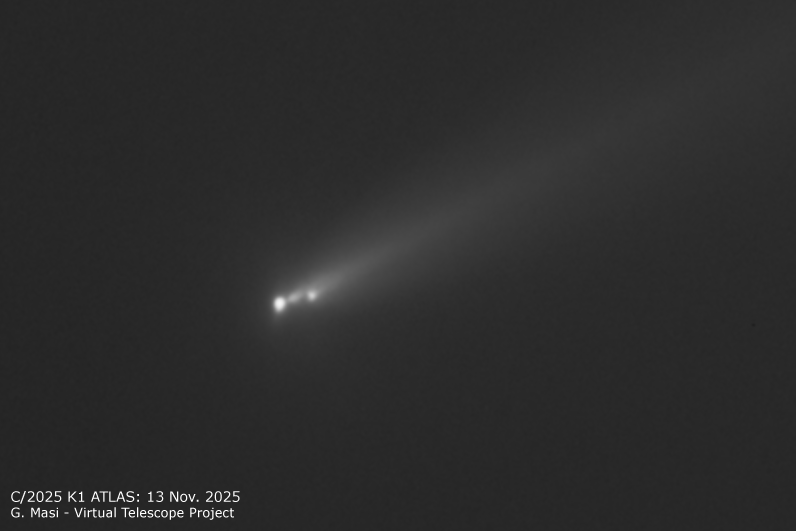 Comet C/2025 K1 ATLAS: 12 vs 13 Nov. 2025 images, showing the evolution in 24 hours.