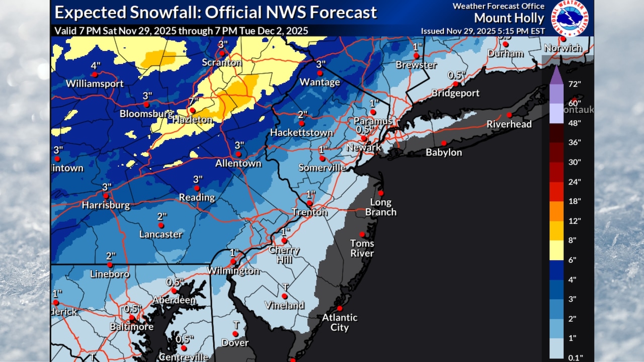  N.J. weather: 1 to 4 inches of snow in forecast for parts of state Tuesday. Latest maps.
