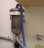 Washing machine filter installed by PSU researchers at Mickey Moritz's house in Cannon Beach, Nov. 13, 2025