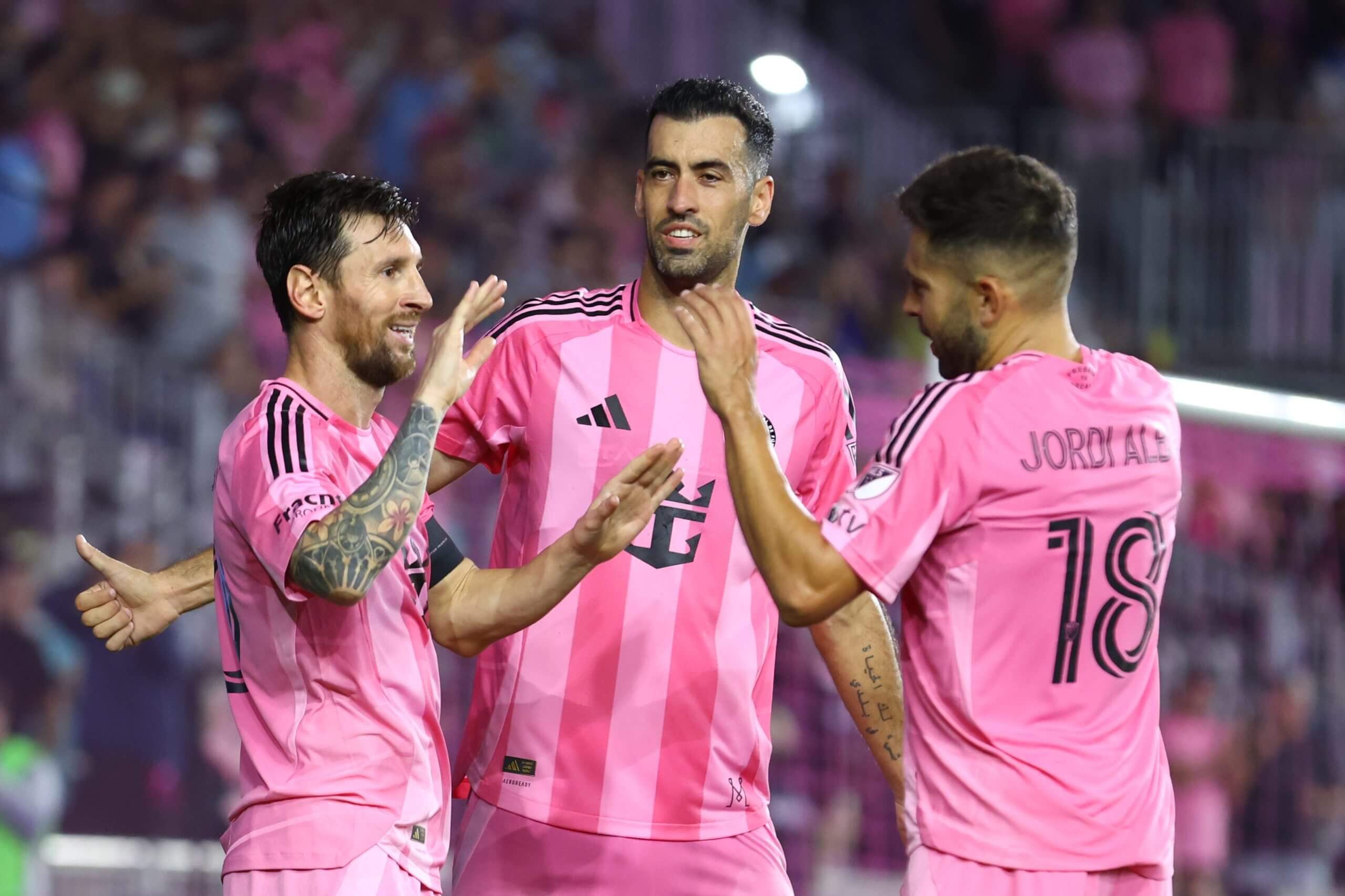 Lionel Messi, Sergio Busquets and Jordi Alba