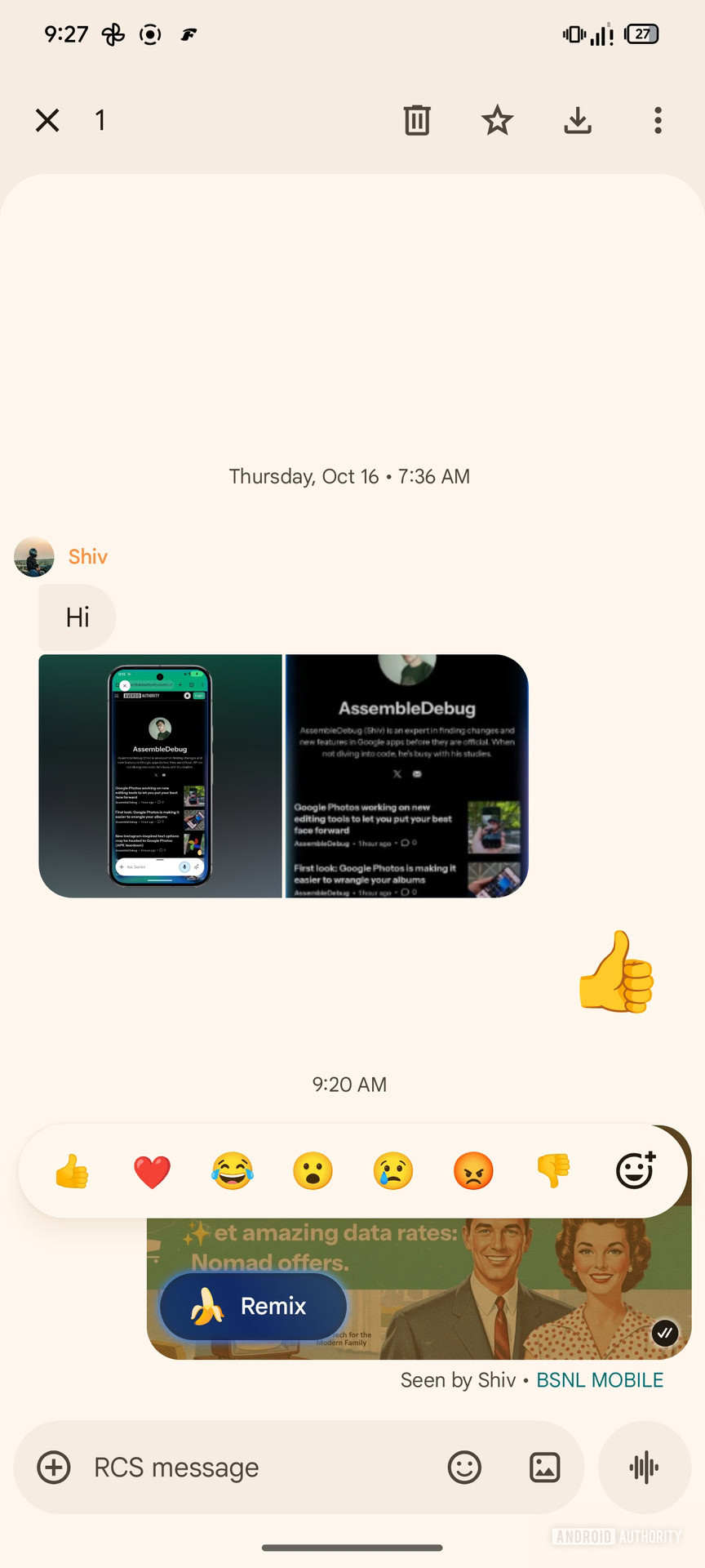 Google Messages Remix button powered by Nano Banana (1)