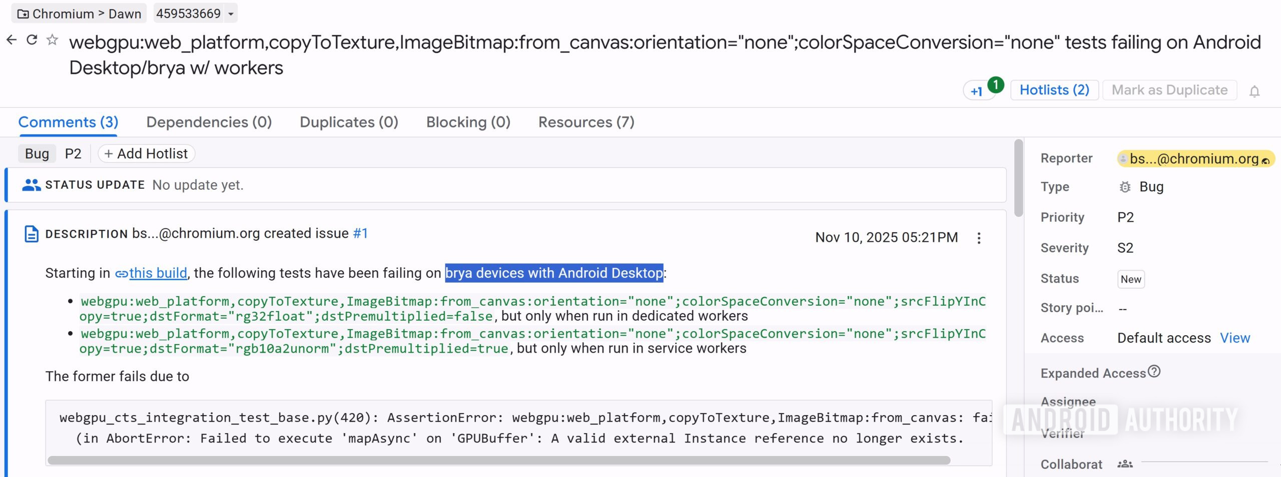 Mention of Android Desktop in Google bug report