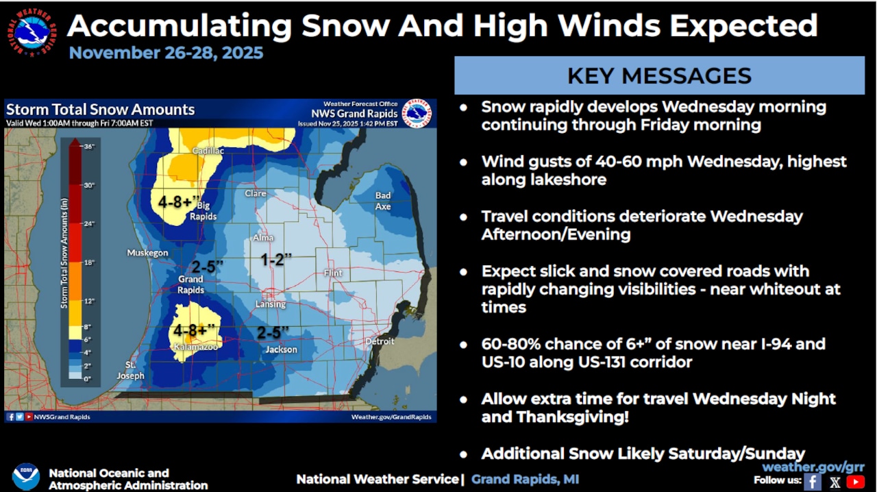  Snow to spread rapidly today, near white-out conditions with winds to 60 mph