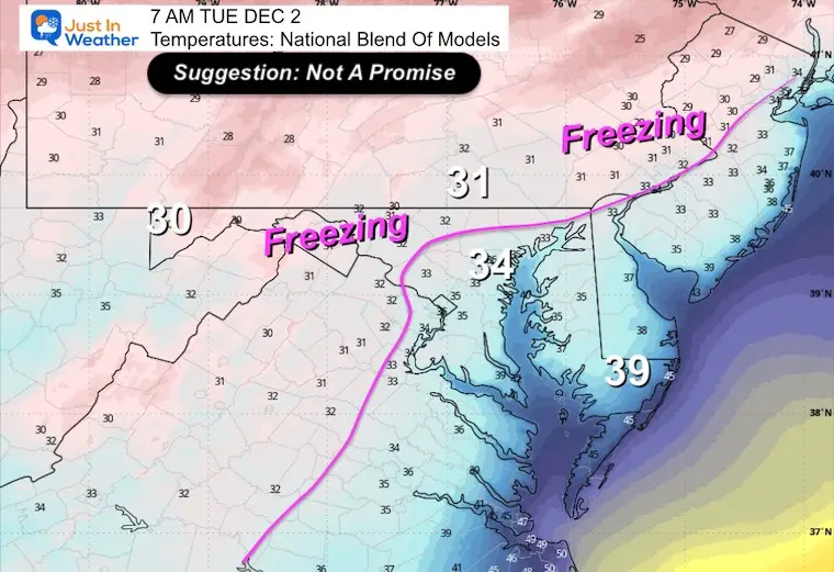 November 30 weather temperatures Tuesday Morning