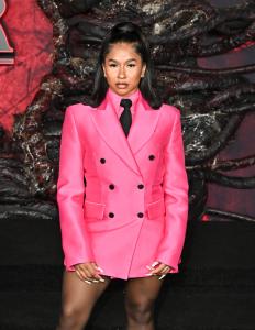 Jordan Chiles at the "Stranger Things" Season 5 World Premiere held at the TCL Chinese Theatre on November 06, 2025 in Los Angeles, California.