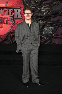Gaten Matarazzo at the "Stranger Things" Season 5 World Premiere held at the TCL Chinese Theatre on November 06, 2025 in Los Angeles, California.