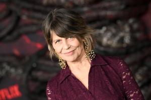 Linda Hamilton at the "Stranger Things" Season 5 World Premiere held at the TCL Chinese Theatre on November 06, 2025 in Los Angeles, California.