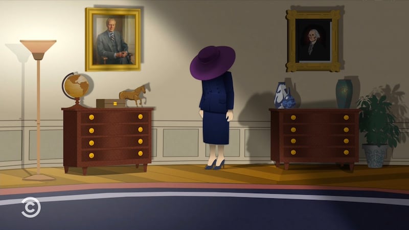 South Park episode showing Melania Trump wearing a purple hat.