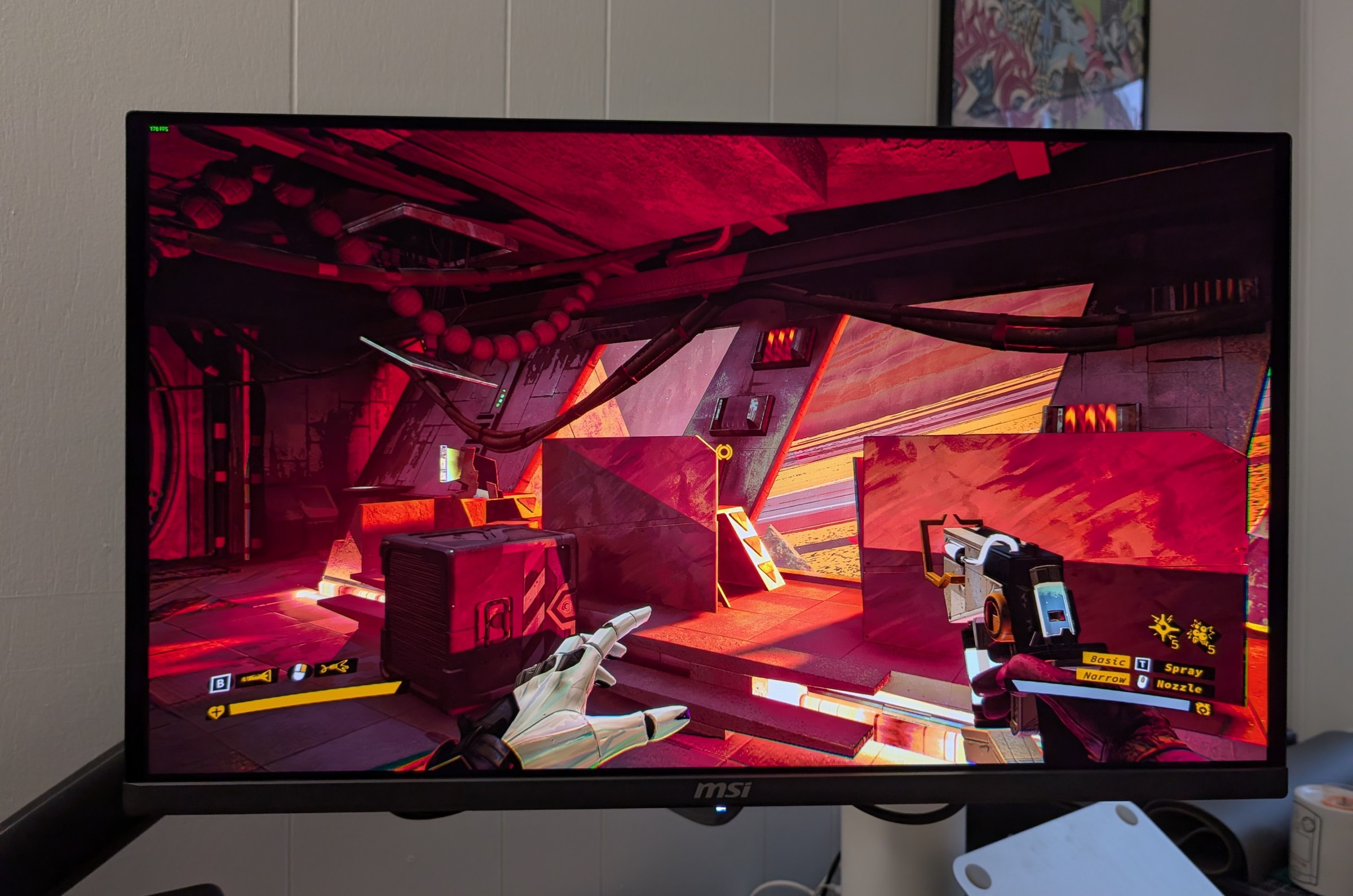 An image showing Ambrosia Sky running on an MSI 27-inch 1440p QD-OLED.