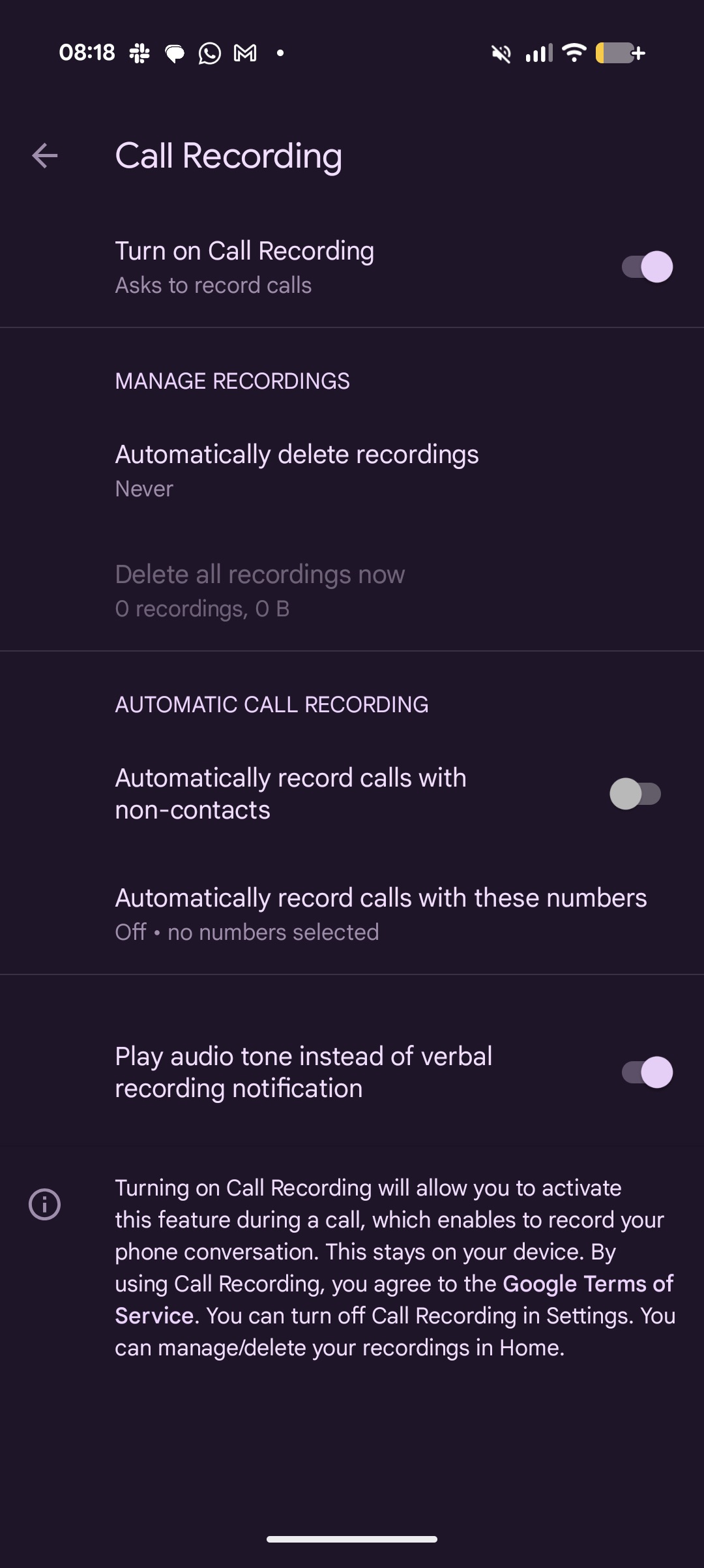 Pixel Call Recording Settings Pixel Call Recording Settings