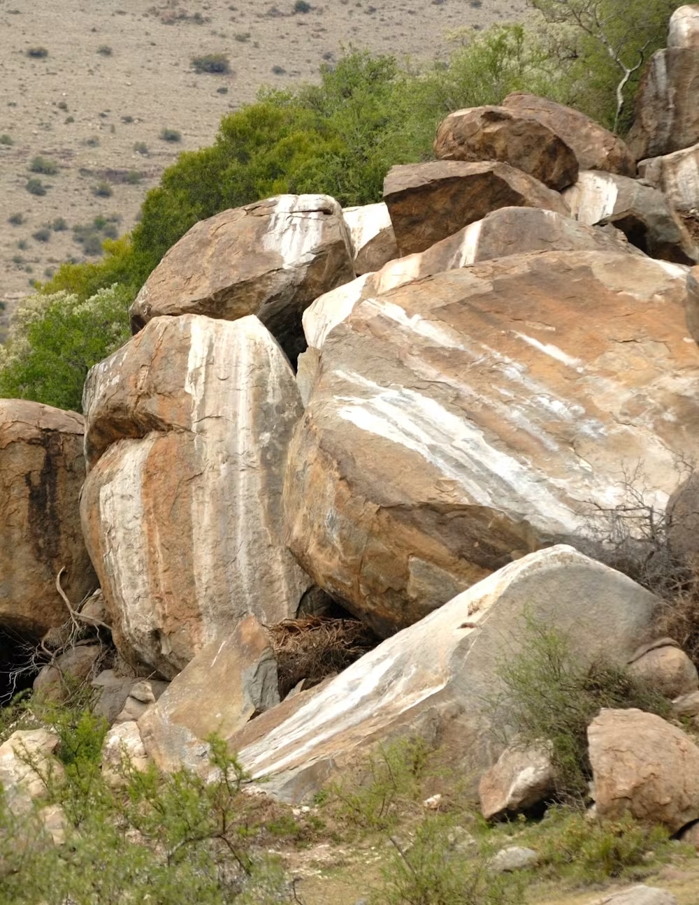 a pile of rocks with streaks on them