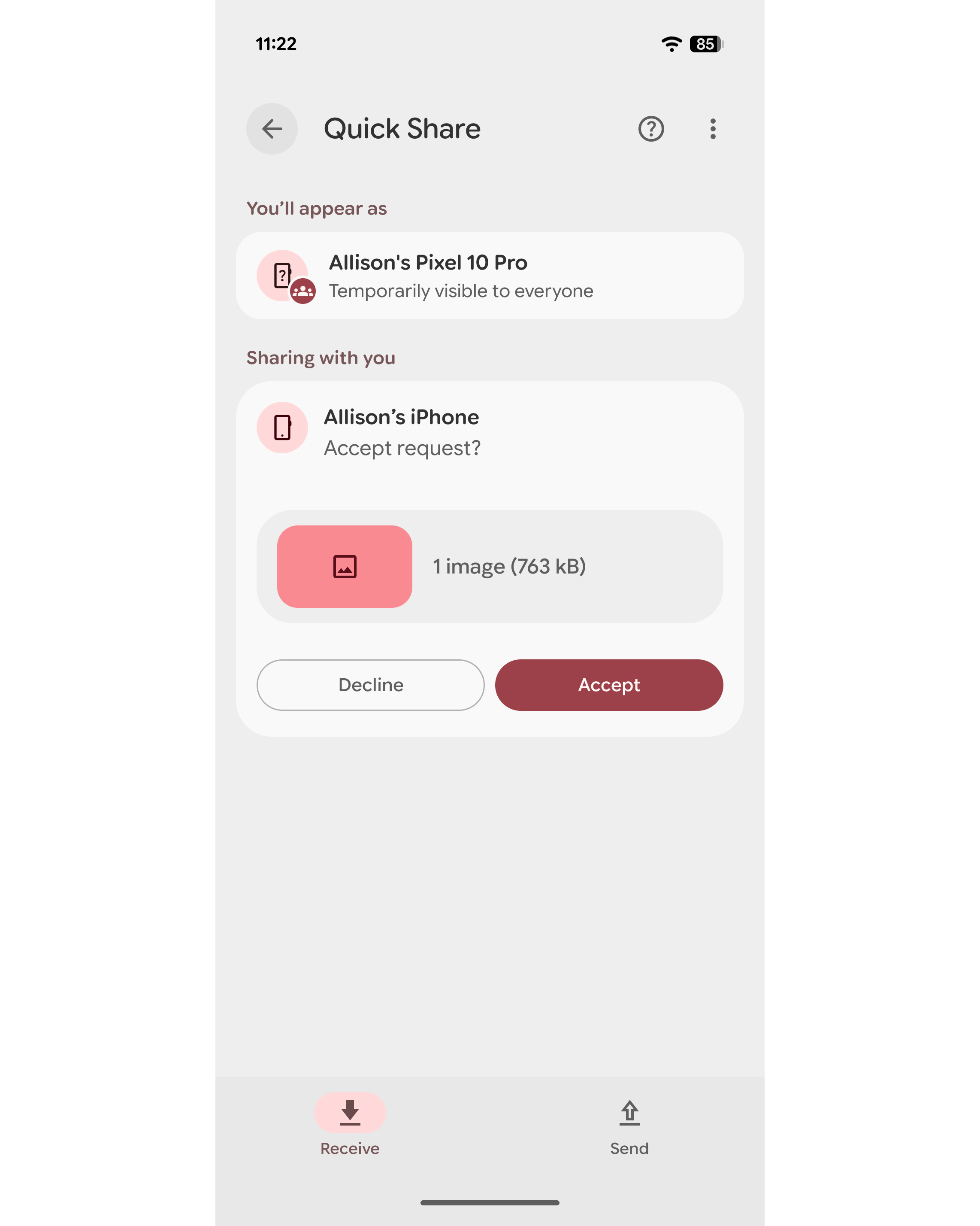 <em>Sending files to and from an iPhone works. To the iPhone user, it all looks like AirDrop.</em>