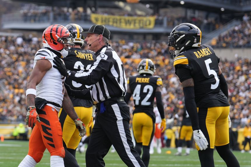 Cincinnati Bengals wide receiver Ja'Marr Chase confronts Pittsburgh Steelers cornerback Jalen Ramsey on November 16.
