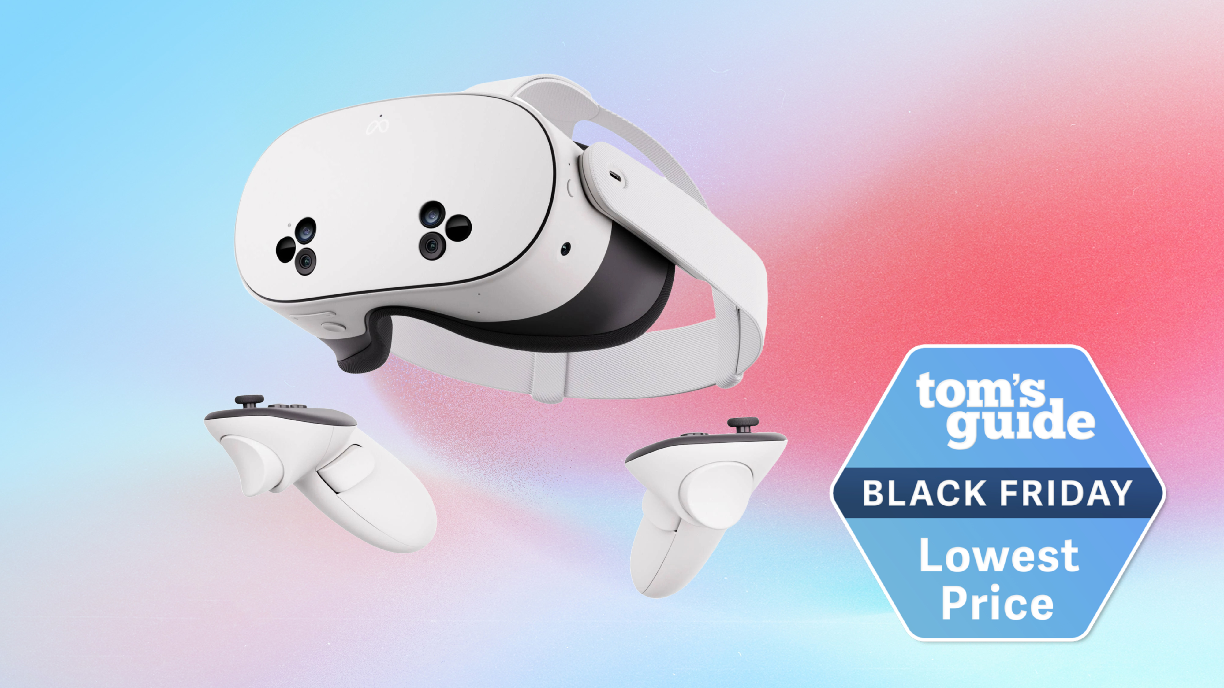 Meta Quest 3S on colored background with Tom's Guide Black Friday Lowest Price badge