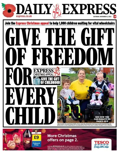 "Give the gift of freedom for every child," reads the headline on the front page of the Daily Express