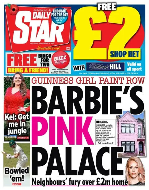 "Barbie's pink palace: Guinness girl paint row," reads the headline on the front page of the Daily Star