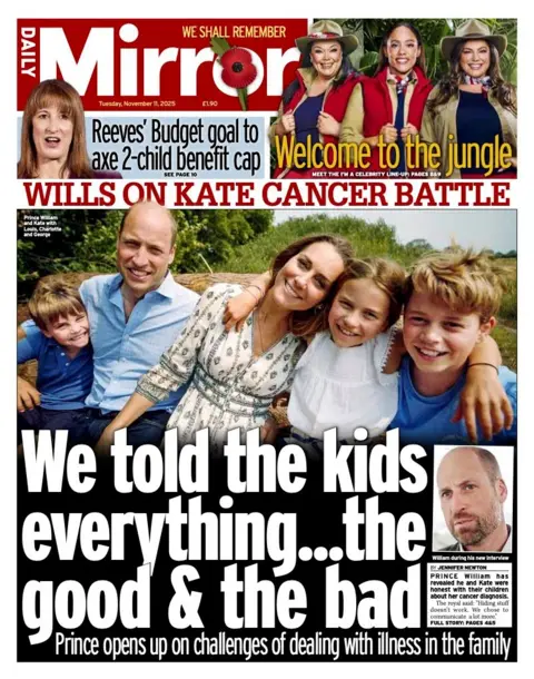 The headline on the front page of the Daily Mirror reads: "We told the kids everything...the good and the bad".