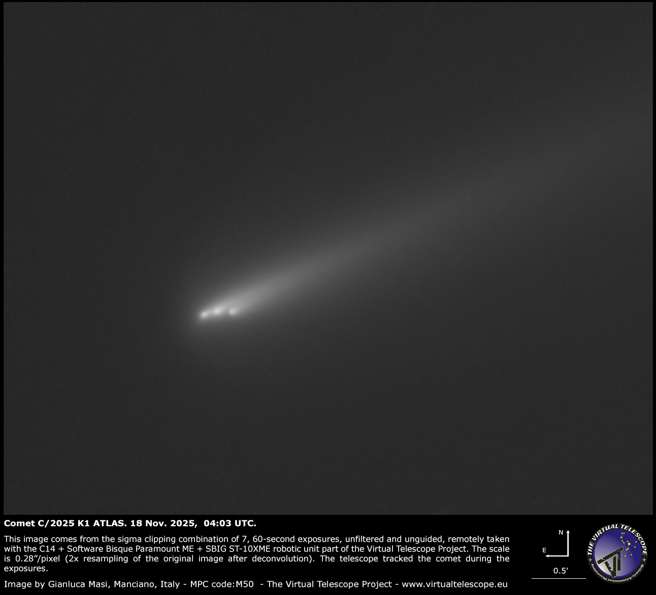  Comet C/2025 K1 ATLAS fragmentation: new image with likely a new piece and animation – 18 Nov. 2025.