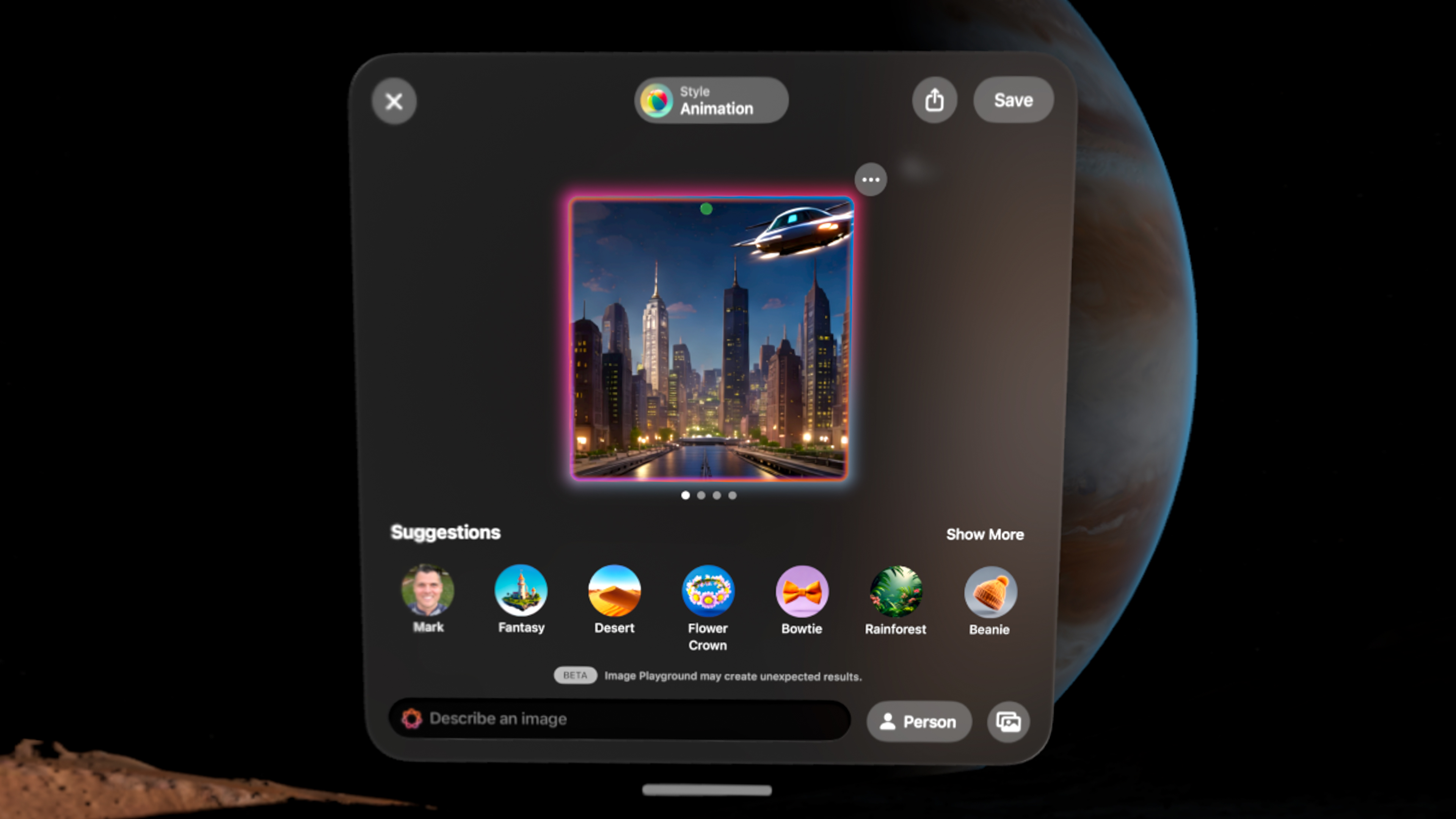Apple Intelligence Image Playground on the Vision Pro M5