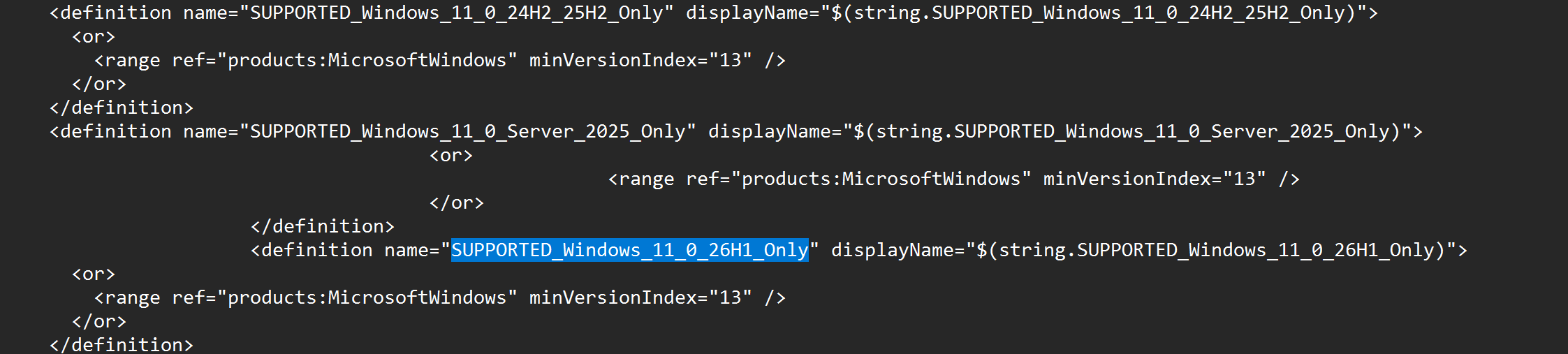 References to Windows 11 26H1 in Microsoft files