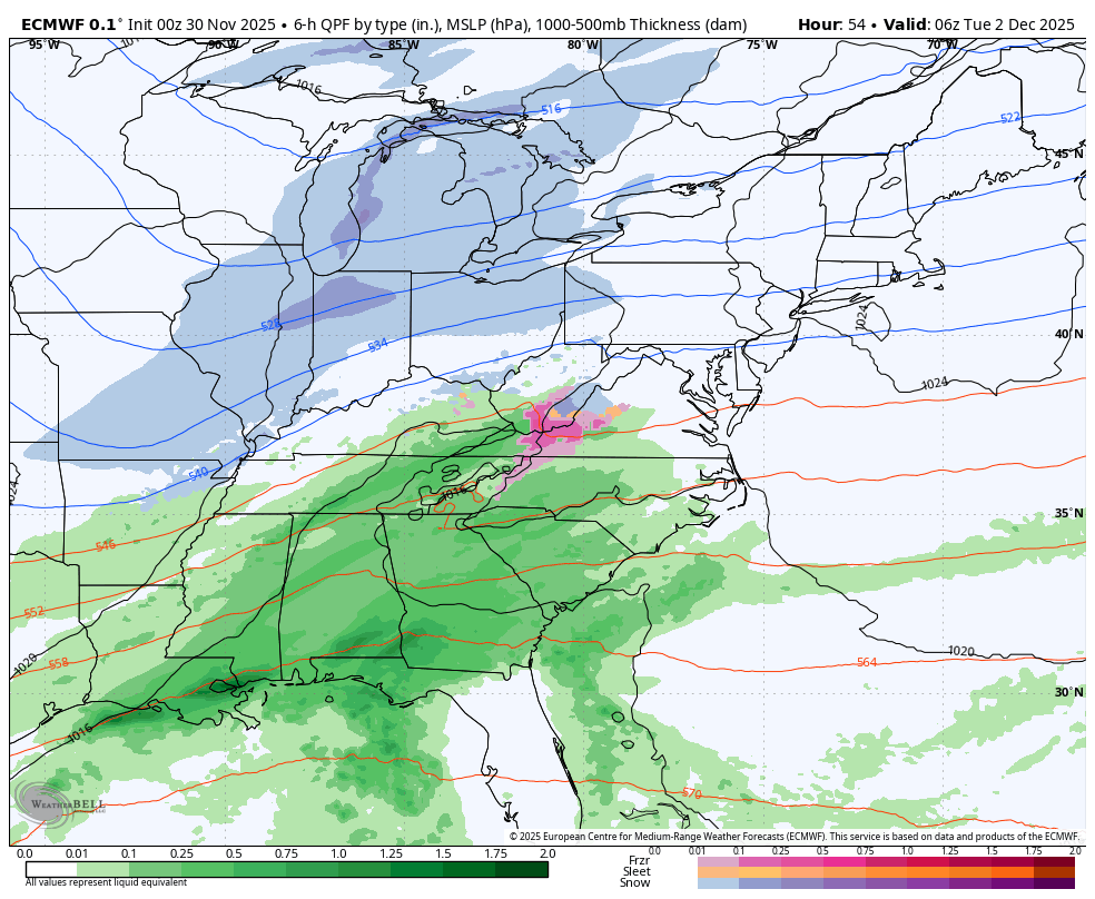 November 30 weather snow ECMWF Model Tuesday