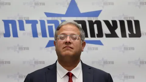 EPA Israeli National Security Minister Itamar Ben-Gvir speaks to members of his Jewish Power party during a meeting at the Knesset in Jerusalem (3 November 2025)
