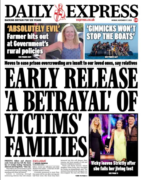 The headline on the front page of the Express reads: “Early release 'a betrayal' of victims' families”.