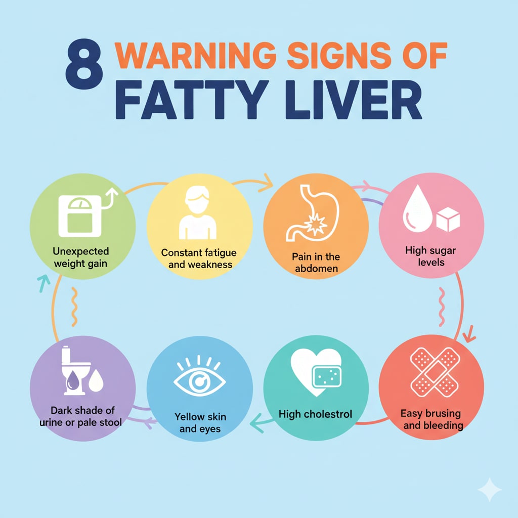The 8 warning signs of fatty liver disease. (Google Gemini) The 8 warning signs of fatty liver disease. (Google Gemini)