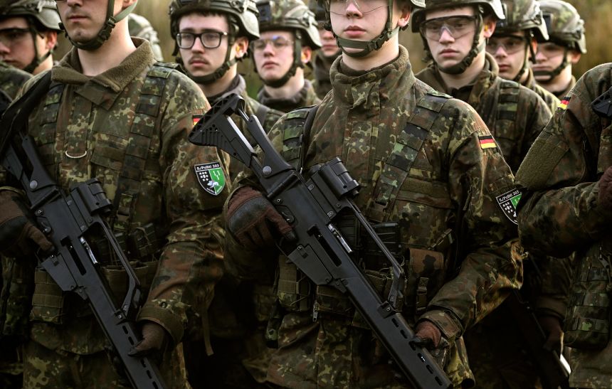 Recruits attend a shooting practice in Ahlen, western Germany.