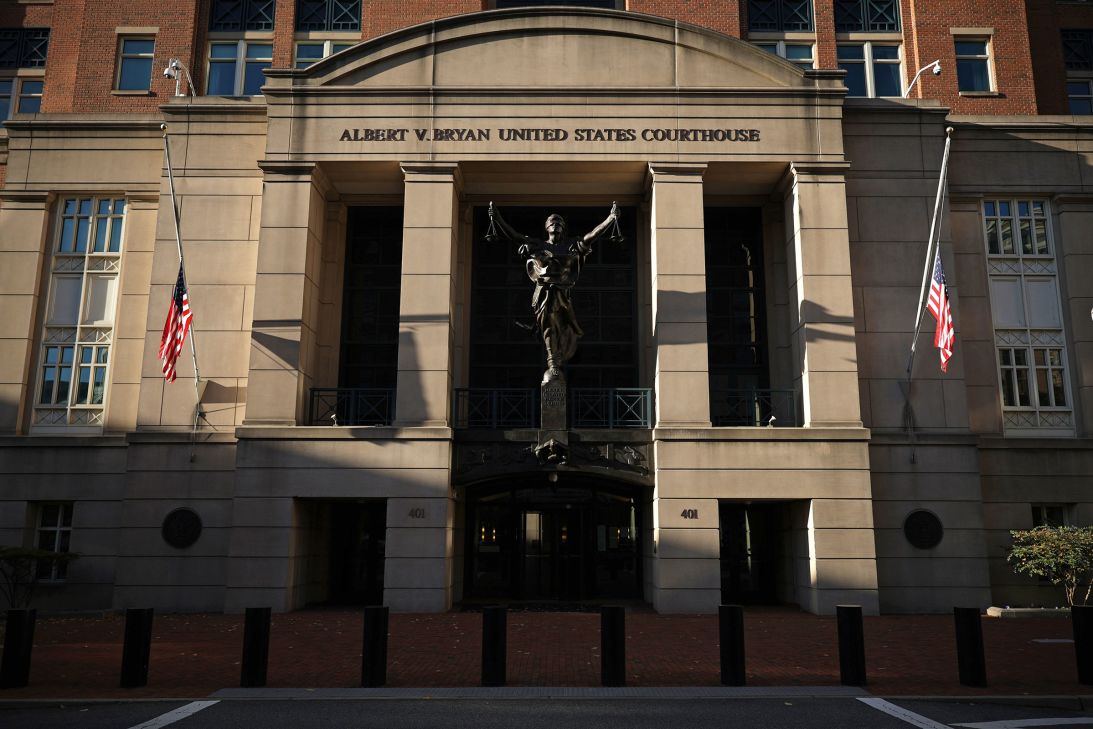 The front of the Albert V. Bryan United States Courthouse in Alexandria, Virginia, on November 13.