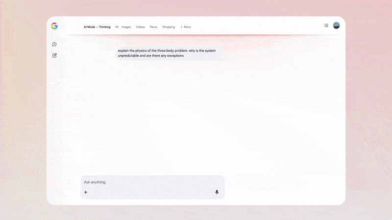 Gemini 3 Pro in AI Mode can embed interactive simulations into its responses.