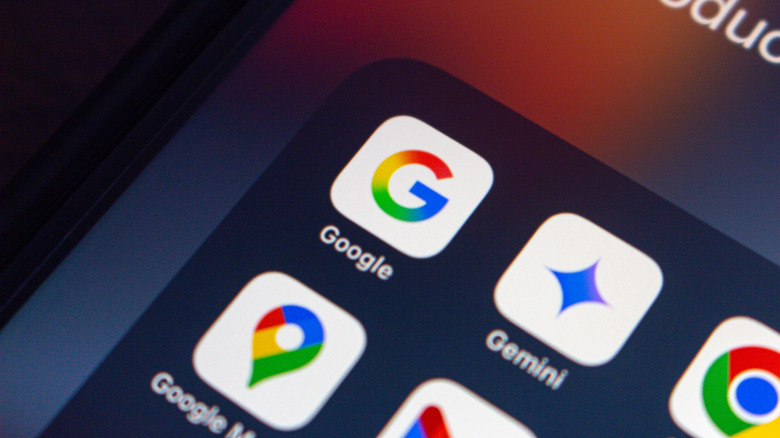 Google apps on an iPhone, including Google Maps and Gemini.